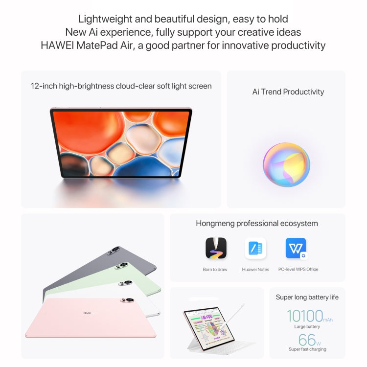 HUAWEI MatePad Air 12 inch WiFi Tablet PC, 12GB+256GB, HarmonyOS 4.2 Hisilicon Kirin 9000W(Pink) - Huawei by Huawei | Online Shopping UK | buy2fix