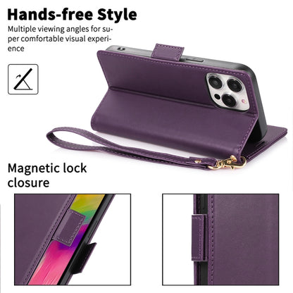 For iPhone 16 Pro Max Side Buckle RFID Anti-theft Leather Phone Case(Dark Purple) - iPhone 16 Pro Max Cases by buy2fix | Online Shopping UK | buy2fix