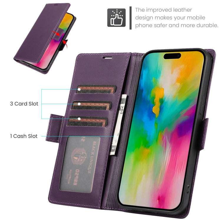 For iPhone 16 Pro Max Side Buckle RFID Anti-theft Leather Phone Case(Dark Purple) - iPhone 16 Pro Max Cases by buy2fix | Online Shopping UK | buy2fix