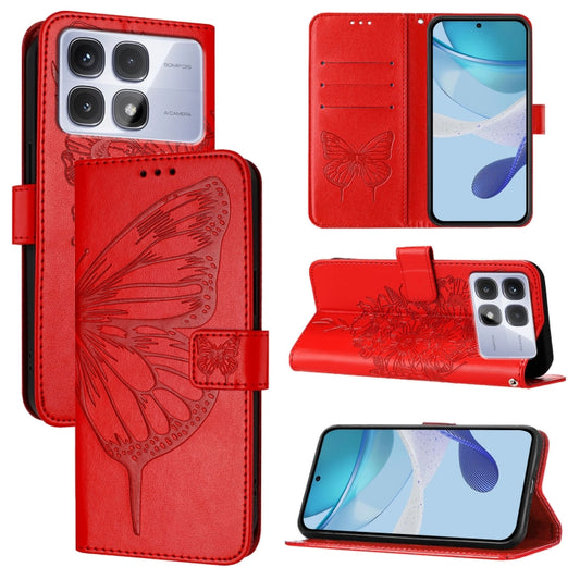 For Redmi K70 Ultra 5G Global Embossed Butterfly Leather Phone Case(Red) - Xiaomi Cases by buy2fix | Online Shopping UK | buy2fix