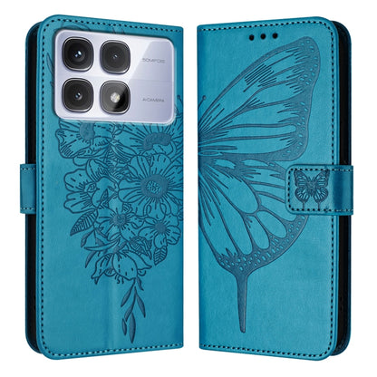 For Redmi K70 Ultra 5G Global Embossed Butterfly Leather Phone Case(Blue) - Xiaomi Cases by buy2fix | Online Shopping UK | buy2fix