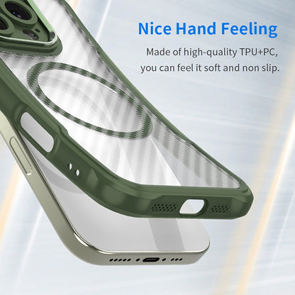 For Samsung Galaxy S25 Ultra 5G Carbon Fiber Texture MagSafe Translucent Phone Case(Green) - Galaxy S25 Ultra 5G Cases by buy2fix | Online Shopping UK | buy2fix