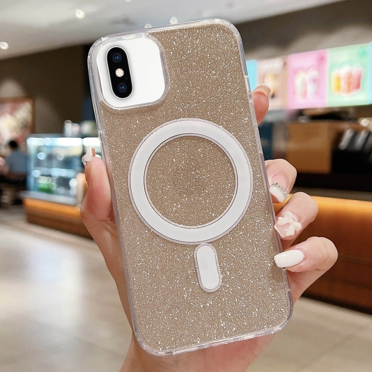 For iPhone XS Max Acrylic Transparent Glitter MagSafe Phone Case(Gold) - More iPhone Cases by buy2fix | Online Shopping UK | buy2fix