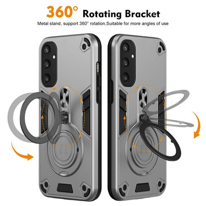 For Samsung Galaxy S25 5G Metal Ring 360 Degree Rotating Holder PC Hybrid TPU Phone Case(Silver Grey) - Galaxy S25 5G Cases by buy2fix | Online Shopping UK | buy2fix