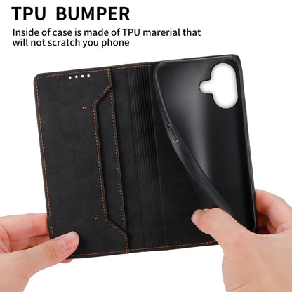 For iPhone 16 Business Solid Color Magnetic RFID Leather Phone Case(Black) - iPhone 16 Cases by buy2fix | Online Shopping UK | buy2fix