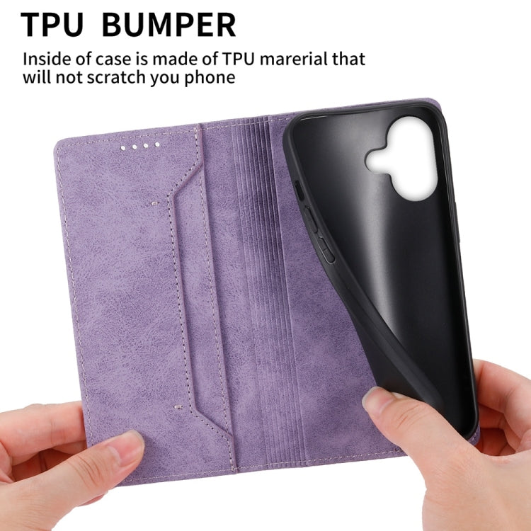 For iPhone 16 Business Solid Color Magnetic RFID Leather Phone Case(Purple) - iPhone 16 Cases by buy2fix | Online Shopping UK | buy2fix