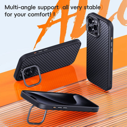 For iPhone 16 Plus Carbon Fiber Kevlar Lens Holder MagSafe Magnetic Phone Case(Black) - iPhone 16 Plus Cases by buy2fix | Online Shopping UK | buy2fix