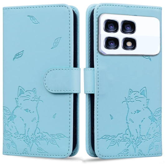 For Redmi K70 Ultra Cute Cat Embossed Leather Phone Case(Sky Blue) - Xiaomi Cases by buy2fix | Online Shopping UK | buy2fix