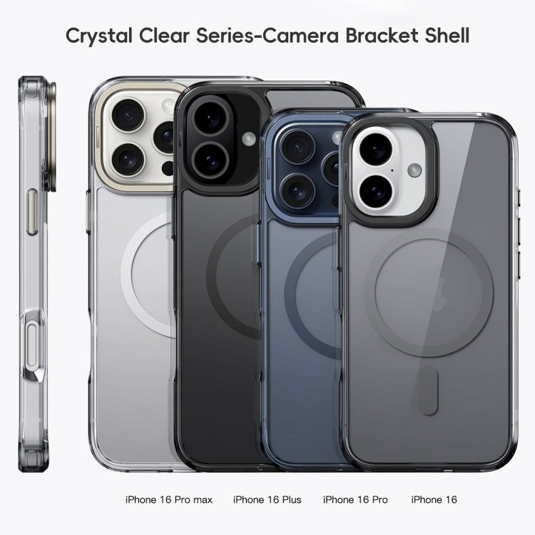 For iPhone 16 Plus Mirror Crystal Clear Lens Holder MagSafe Magnetic Phone Case(Transparent Grey) - iPhone 16 Plus Cases by buy2fix | Online Shopping UK | buy2fix