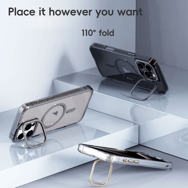 For iPhone 16 Pro Max Frosted Crystal Clear Lens Holder MagSafe Magnetic Phone Case(Transparent Titanium Blue) - iPhone 16 Pro Max Cases by buy2fix | Online Shopping UK | buy2fix