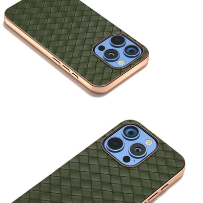 For iPhone 16 Pro Max Electroplated Frame Woven Texture PU Phone Case(Green) - iPhone 16 Pro Max Cases by buy2fix | Online Shopping UK | buy2fix