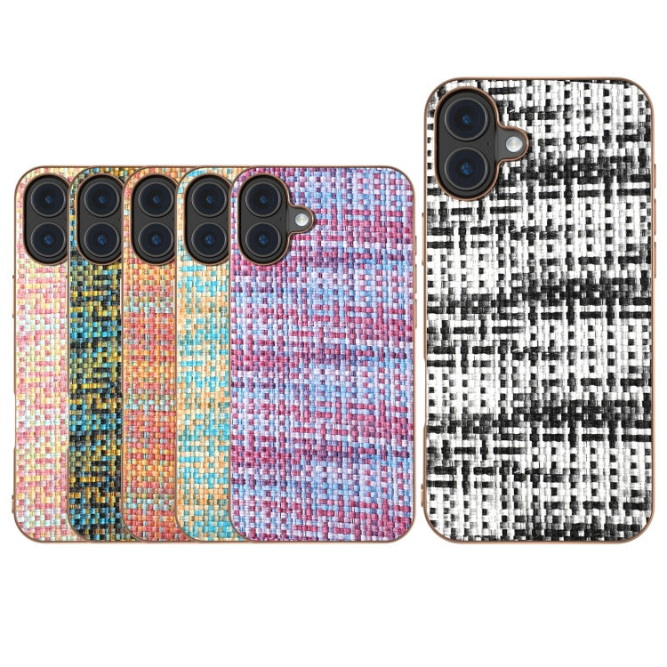 For iPhone 16 Electroplated Frame Color Lattice Texture PU Phone Case(Purple) - iPhone 16 Cases by buy2fix | Online Shopping UK | buy2fix