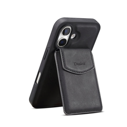 For iPhone 16 Plus Denior D20 Skin Feel MagSafe Holder Detachable Card Slot Phone Case(Black) - iPhone 16 Plus Cases by Denior | Online Shopping UK | buy2fix