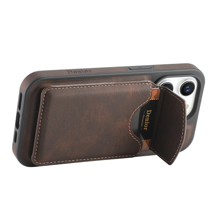 For iPhone 15 Plus / 14 Plus Denior D20 Skin Feel MagSafe Holder Detachable Card Slot Phone Case(Brown) - iPhone 15 Plus Cases by Denior | Online Shopping UK | buy2fix