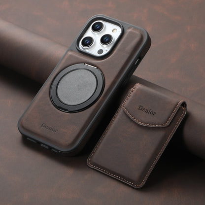 For iPhone 12 / 12 Pro Denior D20 Skin Feel MagSafe Holder Detachable Card Slot Phone Case(Brown) - iPhone 12 / 12 Pro Cases by Denior | Online Shopping UK | buy2fix