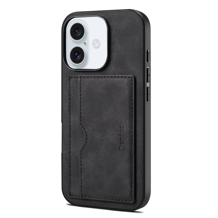 For iPhone 16 Denior D08 PU Single Card Slot Holder Phone Case(Black) - iPhone 16 Cases by Denior | Online Shopping UK | buy2fix