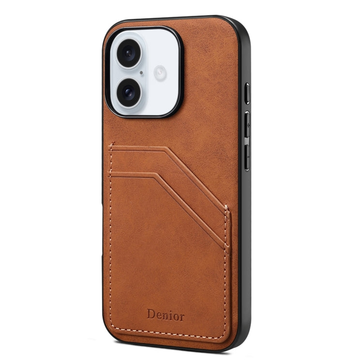 For iPhone 16 Plus Denior D09 PU Dual Card Slot Back Cover Phone Case(Brown) - iPhone 16 Plus Cases by Denior | Online Shopping UK | buy2fix