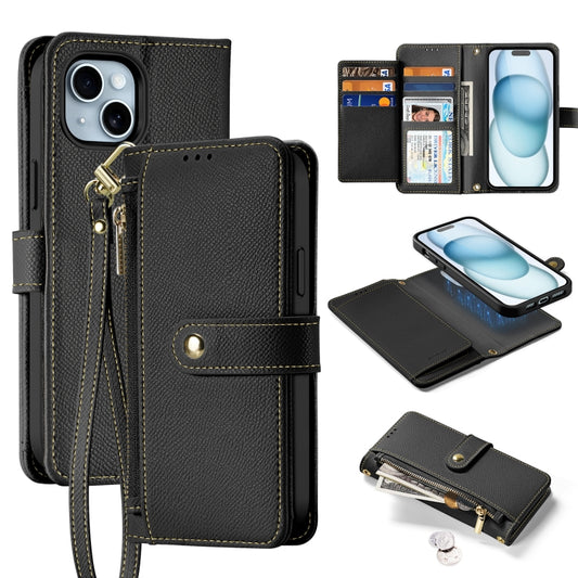 For iPhone 15 DUX DUCIS Lawa Series 2 in 1 Wallet Zipper Detachable MagSafe Phone Case with Lanyard(Black) - iPhone 15 Cases by DUX DUCIS | Online Shopping UK | buy2fix