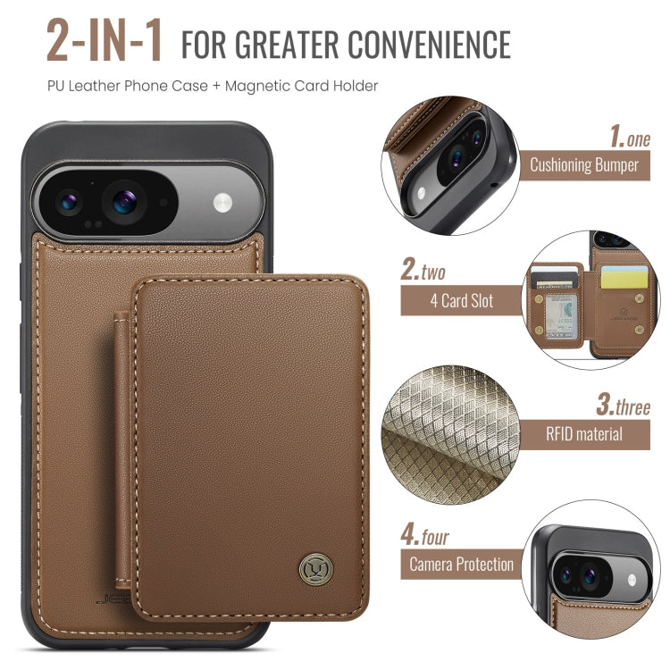 For Google Pixel 9 / 9 Pro JEEHOOD J05 Business Magnetic Style RFID Leather Phone Case(Brown) - Google Cases by JEEHOOD | Online Shopping UK | buy2fix