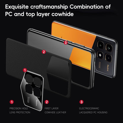 For Redmi K70 Ultra First Layer Cowhide Leather Electroplated PC Phone Case(Black) - Xiaomi Cases by buy2fix | Online Shopping UK | buy2fix