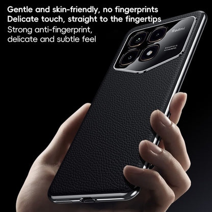 For Redmi K70 Champion First Layer Cowhide Leather Electroplated PC Phone Case(Black) - Xiaomi Cases by buy2fix | Online Shopping UK | buy2fix