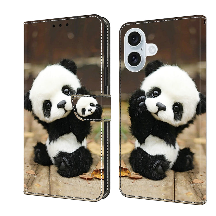 For iPhone 16 Crystal Painted Leather Phone case(Panda) - iPhone 16 Cases by buy2fix | Online Shopping UK | buy2fix