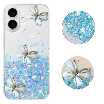 For iPhone 16 Plus Luminous Starry Sky Glitter Butterfly TPU Phone Case(Blue) - iPhone 16 Plus Cases by buy2fix | Online Shopping UK | buy2fix