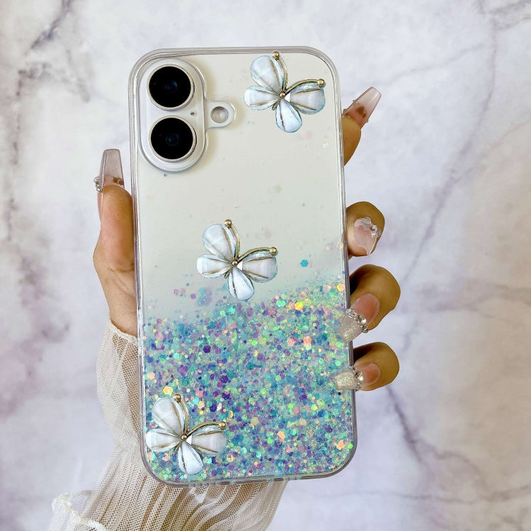 For iPhone 16 Plus Luminous Starry Sky Glitter Butterfly TPU Phone Case(Blue) - iPhone 16 Plus Cases by buy2fix | Online Shopping UK | buy2fix