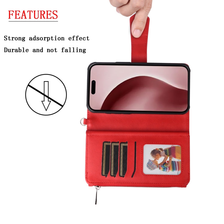 For iPhone 16 Pro Solid Color 2 in 1 Zipper Shockproof Phone Case(Red) - iPhone 16 Pro Cases by buy2fix | Online Shopping UK | buy2fix