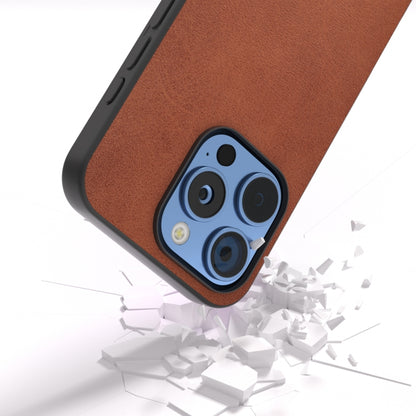 For iPhone 16 Pro Black Frame Two-color Calf Texture PU Phone Case(Brown) - iPhone 16 Pro Cases by buy2fix | Online Shopping UK | buy2fix