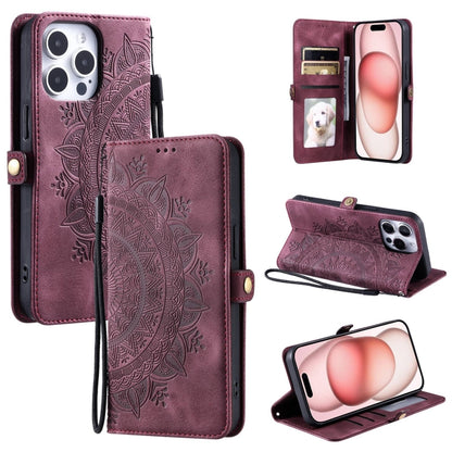 For iPhone 16 Pro Skin Feel Totem Embossed Leather Phone Case(Wine Red) - iPhone 16 Pro Cases by buy2fix | Online Shopping UK | buy2fix