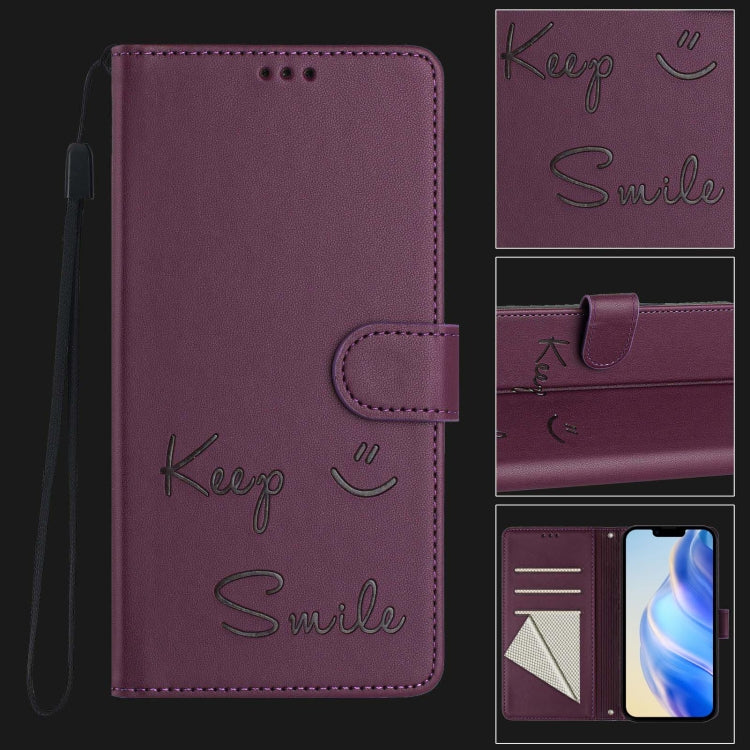 For iPhone 16 Pro Smile Embossing RFID Leather Phone Case(Violet) - iPhone 16 Pro Cases by buy2fix | Online Shopping UK | buy2fix