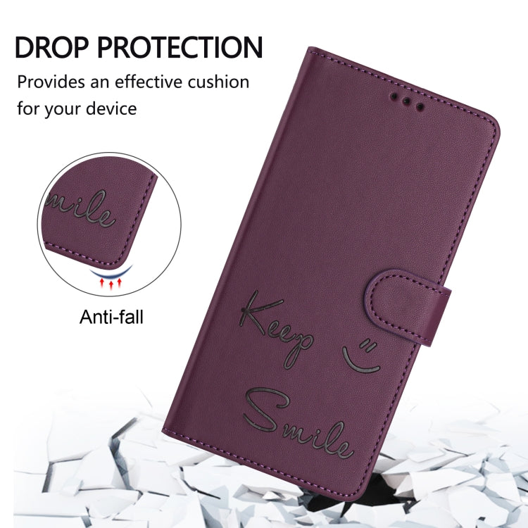 For iPhone 16 Pro Smile Embossing RFID Leather Phone Case(Violet) - iPhone 16 Pro Cases by buy2fix | Online Shopping UK | buy2fix