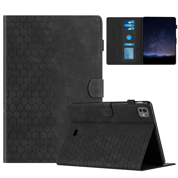 For iPad Pro 11 2024 / Air 10.9 2022 Honeycomb Embossed Leather Smart Tablet Case(Black) - iPad Pro 11 2024 Cases by buy2fix | Online Shopping UK | buy2fix