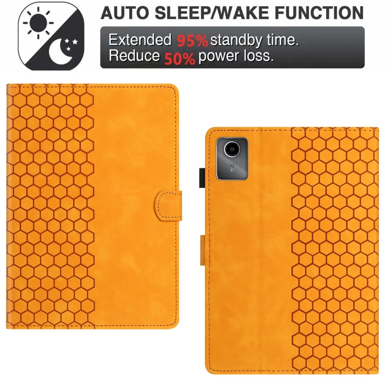 For Lenovo Tab M11 / Xiaoxin Pad 2024 Honeycomb Embossed Leather Smart Tablet Case(Yellow) - Lenovo by buy2fix | Online Shopping UK | buy2fix