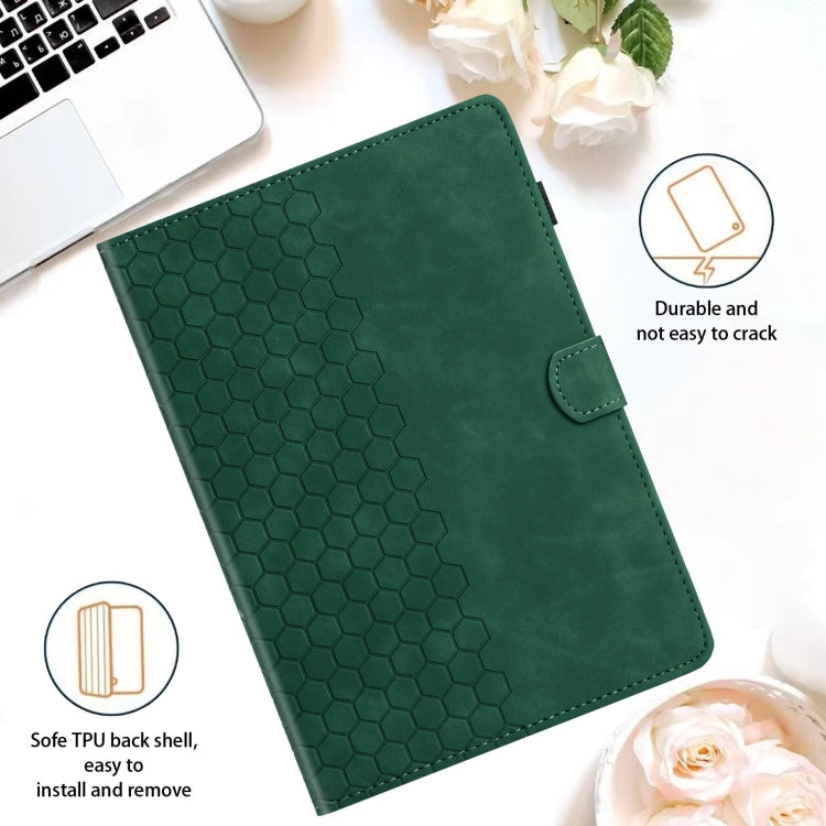 For Samsung Galaxy Tab S9 / S9 FE Honeycomb Embossed Leather Smart Tablet Case(Green) - Galaxy Tab S9 Cases by buy2fix | Online Shopping UK | buy2fix