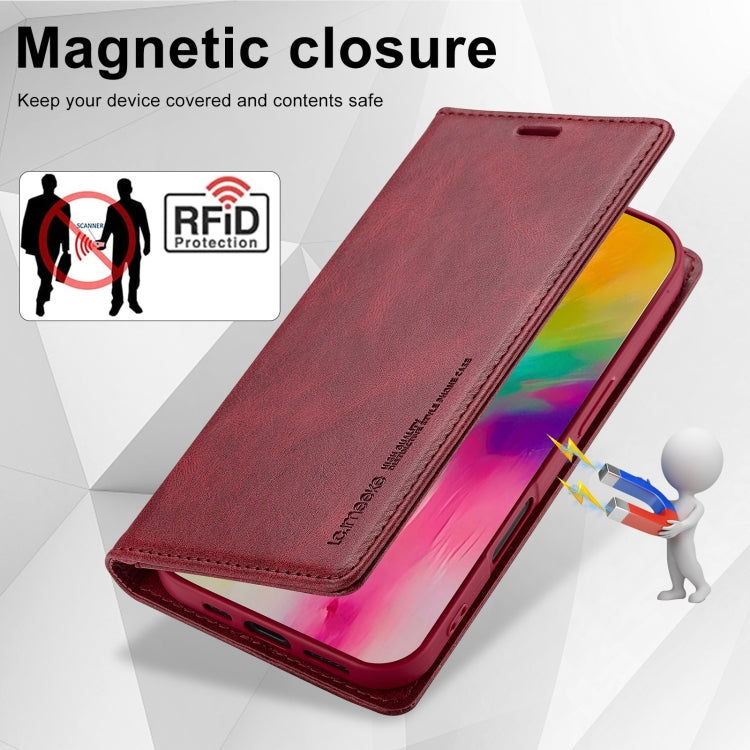 For iPhone 16 Plus LC.IMEEKE RFID Anti-theft Leather Phone Case(Red) - iPhone 16 Plus Cases by LC.IMEEKE | Online Shopping UK | buy2fix