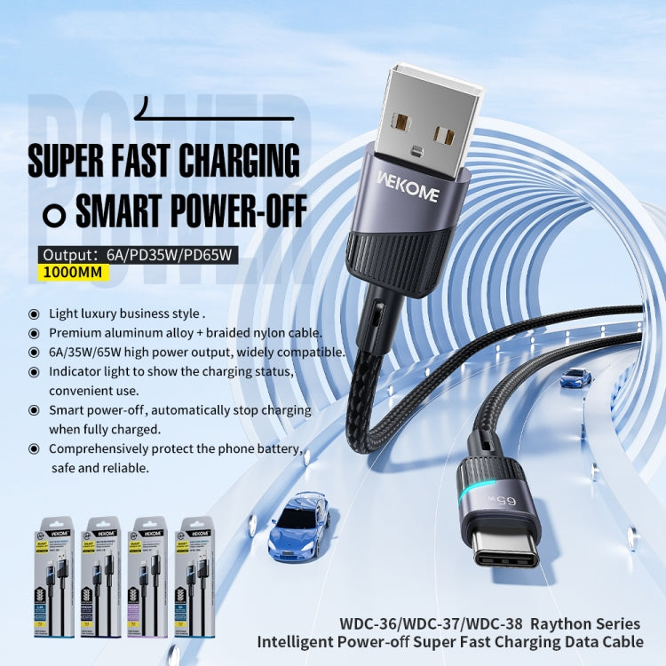 WK WDC-37 Intelligent Power-off 1m PD35W Type-C to 8 Pin Fast Charging Data Cable(Black) - 2 in 1 Cable by WK | Online Shopping UK | buy2fix