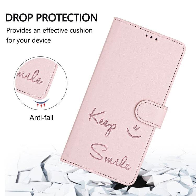 For OnePlus 12 5G Global Smile Embossing RFID Leather Phone Case(Pink) - OnePlus Cases by buy2fix | Online Shopping UK | buy2fix