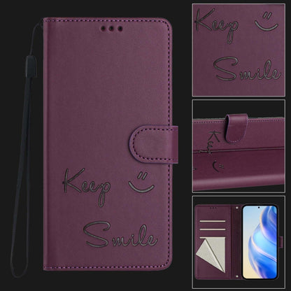 For Motorola Moto G Stylus 5G 2024 Smile Embossing RFID Leather Phone Case(Violet) - Motorola Cases by buy2fix | Online Shopping UK | buy2fix