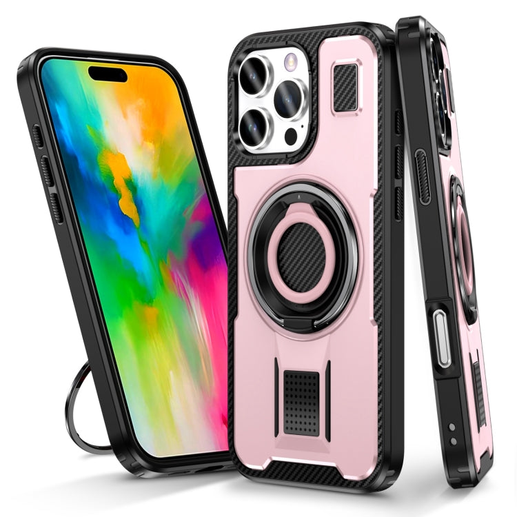 For iPhone 16 Pro Max Ring Holder Carbon Fiber PC Hybrid TPU Phone Case(Rose Gold) - iPhone 16 Pro Max Cases by buy2fix | Online Shopping UK | buy2fix