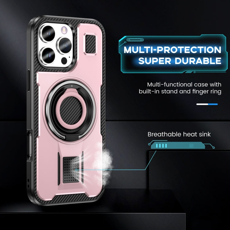 For iPhone 16 Pro Max Ring Holder Carbon Fiber PC Hybrid TPU Phone Case(Rose Gold) - iPhone 16 Pro Max Cases by buy2fix | Online Shopping UK | buy2fix