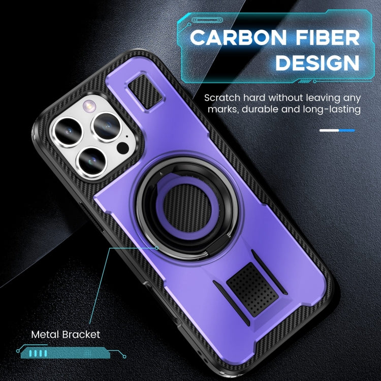 For iPhone 16 Pro Max Ring Holder Carbon Fiber PC Hybrid TPU Phone Case(Purple) - iPhone 16 Pro Max Cases by buy2fix | Online Shopping UK | buy2fix