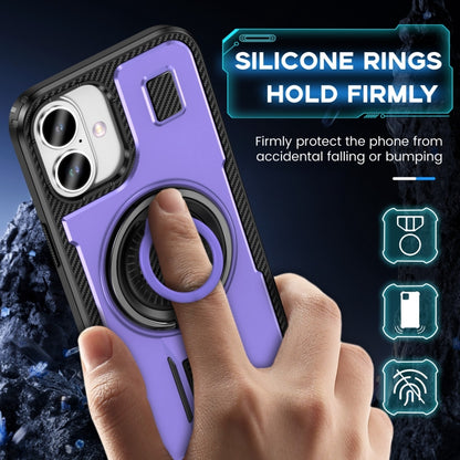 For iPhone 16 Ring Holder Carbon Fiber PC Hybrid TPU Phone Case(Purple) - iPhone 16 Cases by buy2fix | Online Shopping UK | buy2fix