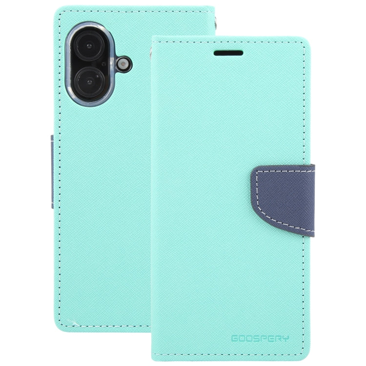 For iPhone 16 GOOSPERY FANCY DIARY Cross Texture Leather Phone Case(Mint Green) - iPhone 16 Cases by GOOSPERY | Online Shopping UK | buy2fix