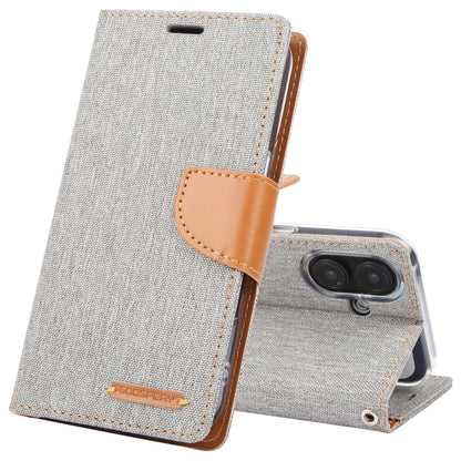 For iPhone 16 Plus GOOSPERY CANVAS DIARY Fabric Texture Flip Leather Phone Case(Grey) - iPhone 16 Plus Cases by GOOSPERY | Online Shopping UK | buy2fix