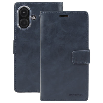 For iPhone 16 GOOSPERY BLUE MOON Crazy Horse Texture Leather Phone Case(Dark Blue) - iPhone 16 Cases by GOOSPERY | Online Shopping UK | buy2fix