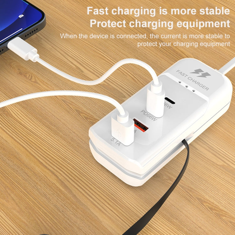 5 in 1 2 x PD 66W, 2 x USB Fast Charger Smart Power Socket, Length:1m(UK Plug) - Multifunction Charger by buy2fix | Online Shopping UK | buy2fix