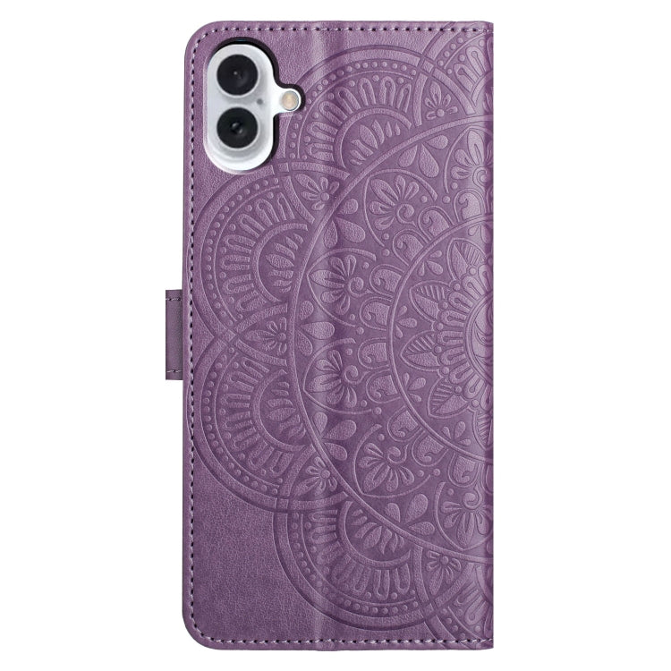 For iPhone 16 Flower Embossed Leather Phone Case(Purple) - iPhone 16 Cases by buy2fix | Online Shopping UK | buy2fix