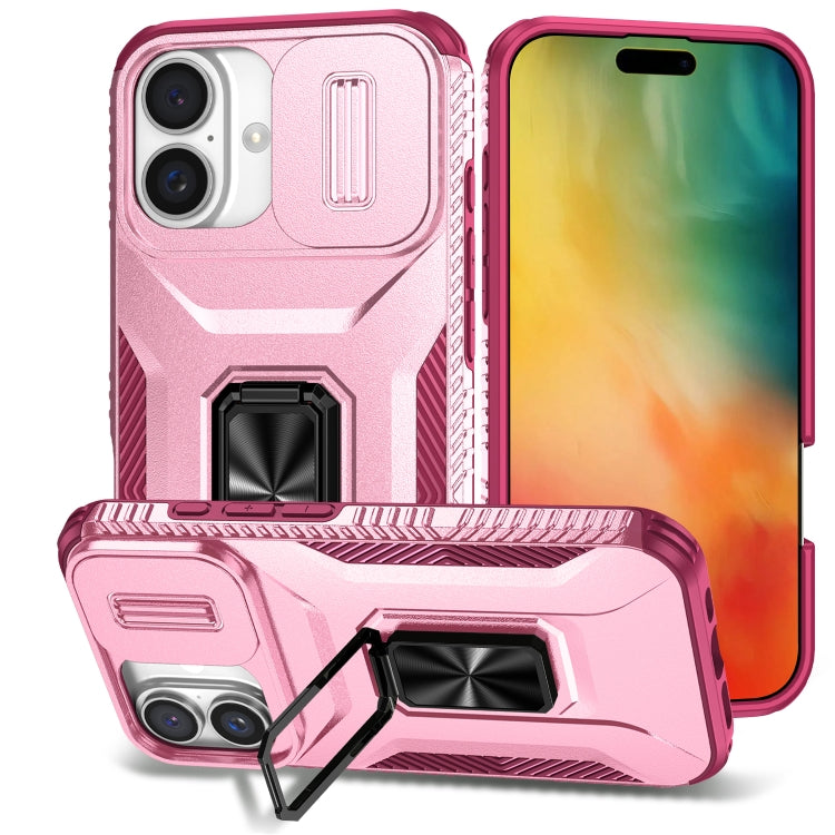 For iPhone 16 Sliding Camshield Holder Phone Case(Pink + Rose Red) - iPhone 16 Cases by buy2fix | Online Shopping UK | buy2fix